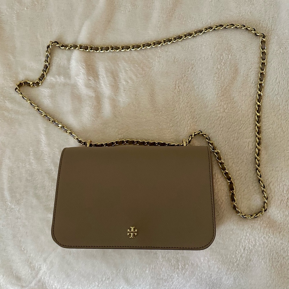 Tory Burch Tan Crossbody Bag with Gold Chain